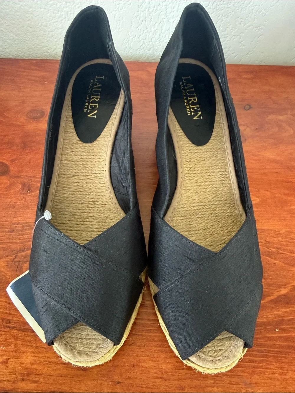 Lauren Ralph Lauren Black Peep-Toe Espadrille Flats